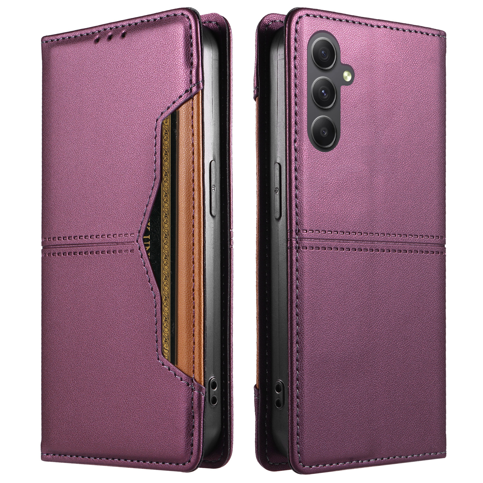 For Samsung Galaxy A34 5G Wallet Case External Card Slot Magnetic Closing Leather Phone Cover - Purple