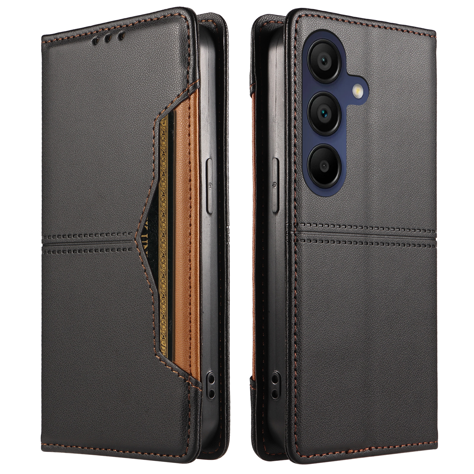 For Samsung Galaxy A15 5G / Galaxy A15 4G Wallet Case External Card Slot Magnetic Closing Leather Phone Cover - Black