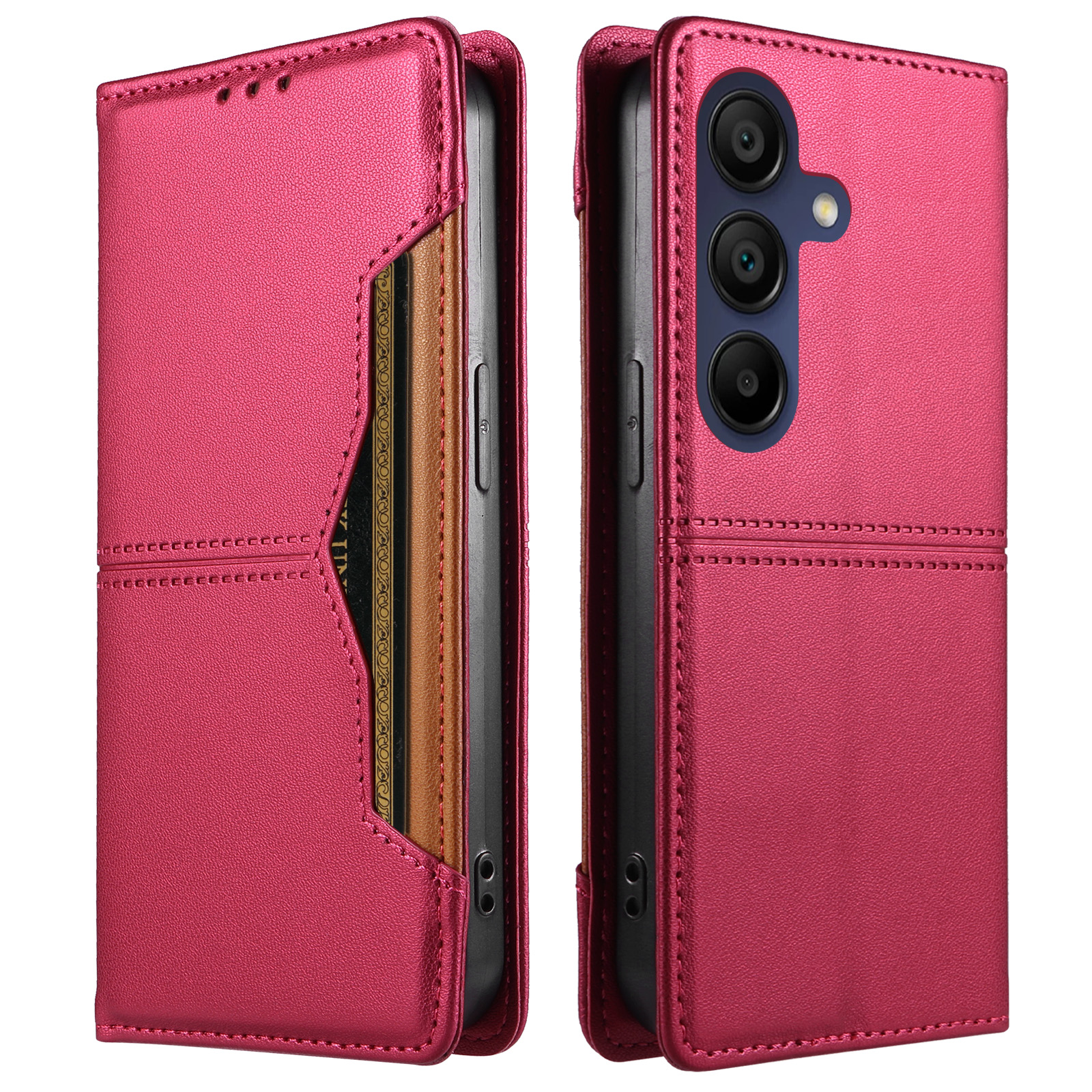 For Samsung Galaxy A15 5G / Galaxy A15 4G Wallet Case External Card Slot Magnetic Closing Leather Phone Cover - Rose