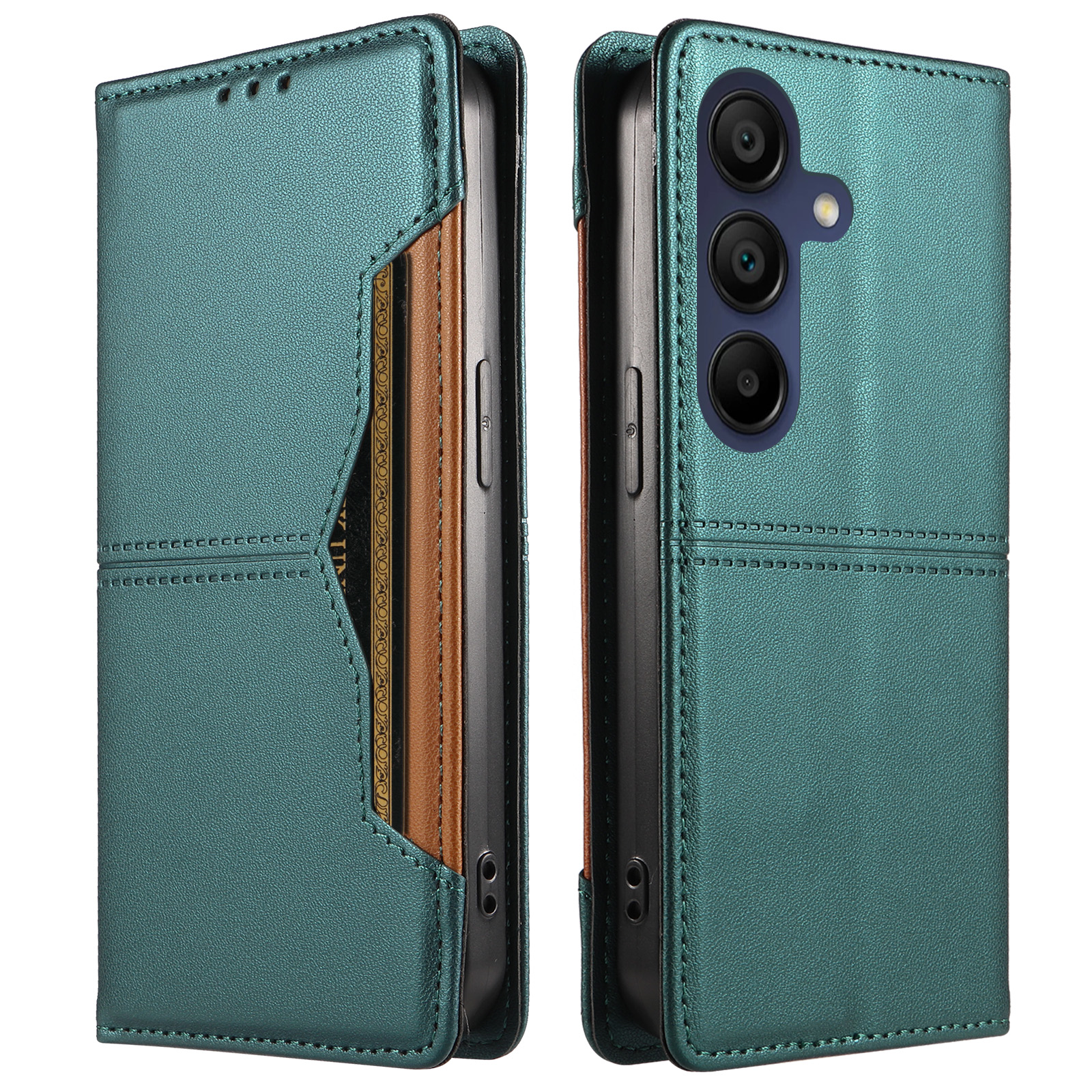 For Samsung Galaxy A15 5G / Galaxy A15 4G Wallet Case External Card Slot Magnetic Closing Leather Phone Cover - Green