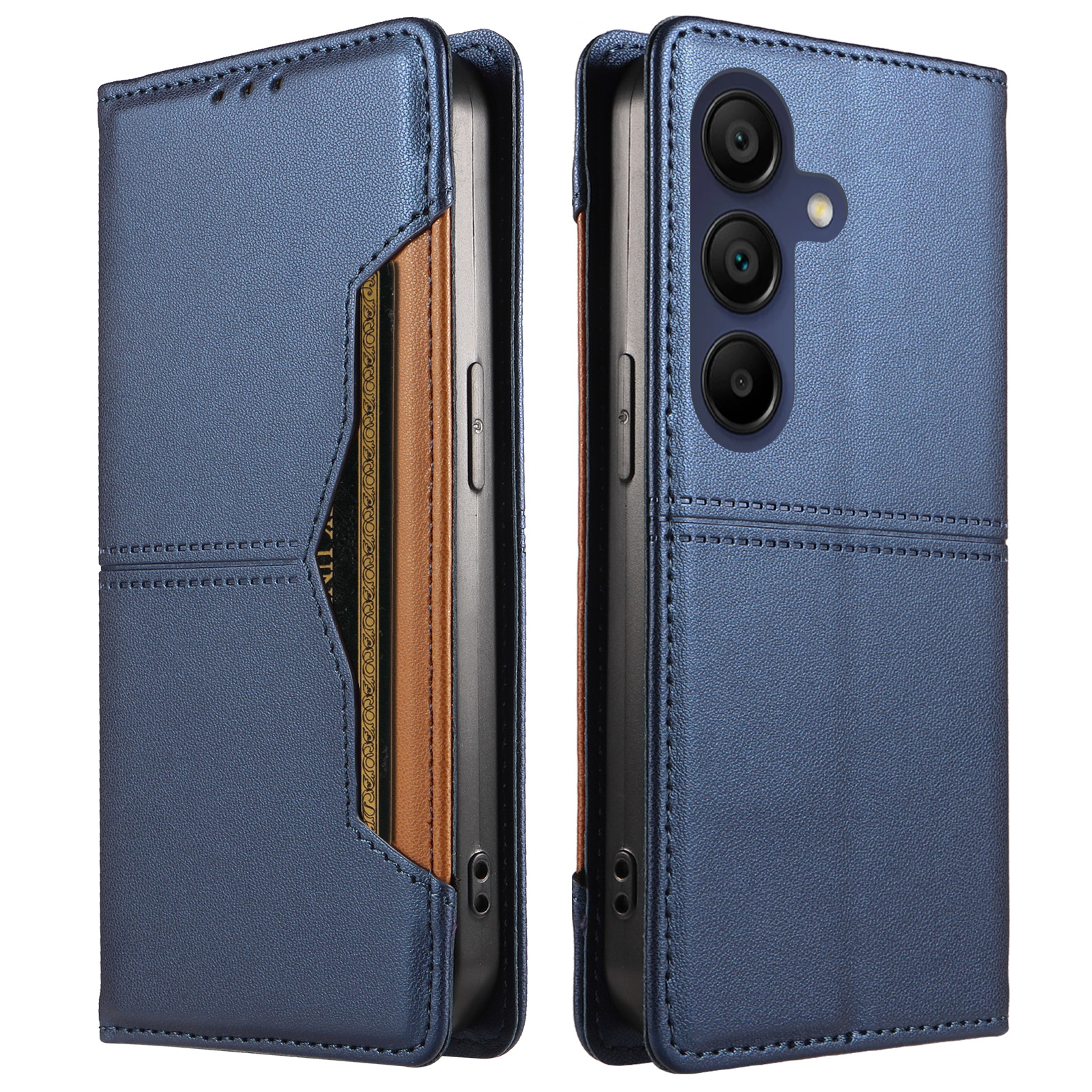 For Samsung Galaxy A15 5G / Galaxy A15 4G Wallet Case External Card Slot Magnetic Closing Leather Phone Cover - Blue