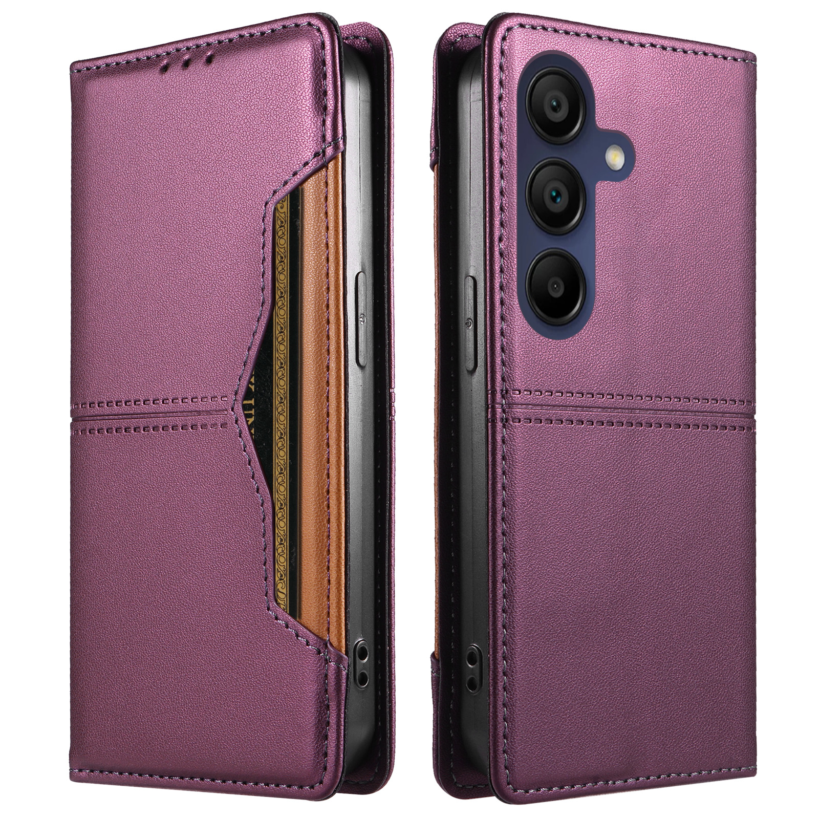 For Samsung Galaxy A15 5G / Galaxy A15 4G Wallet Case External Card Slot Magnetic Closing Leather Phone Cover - Purple