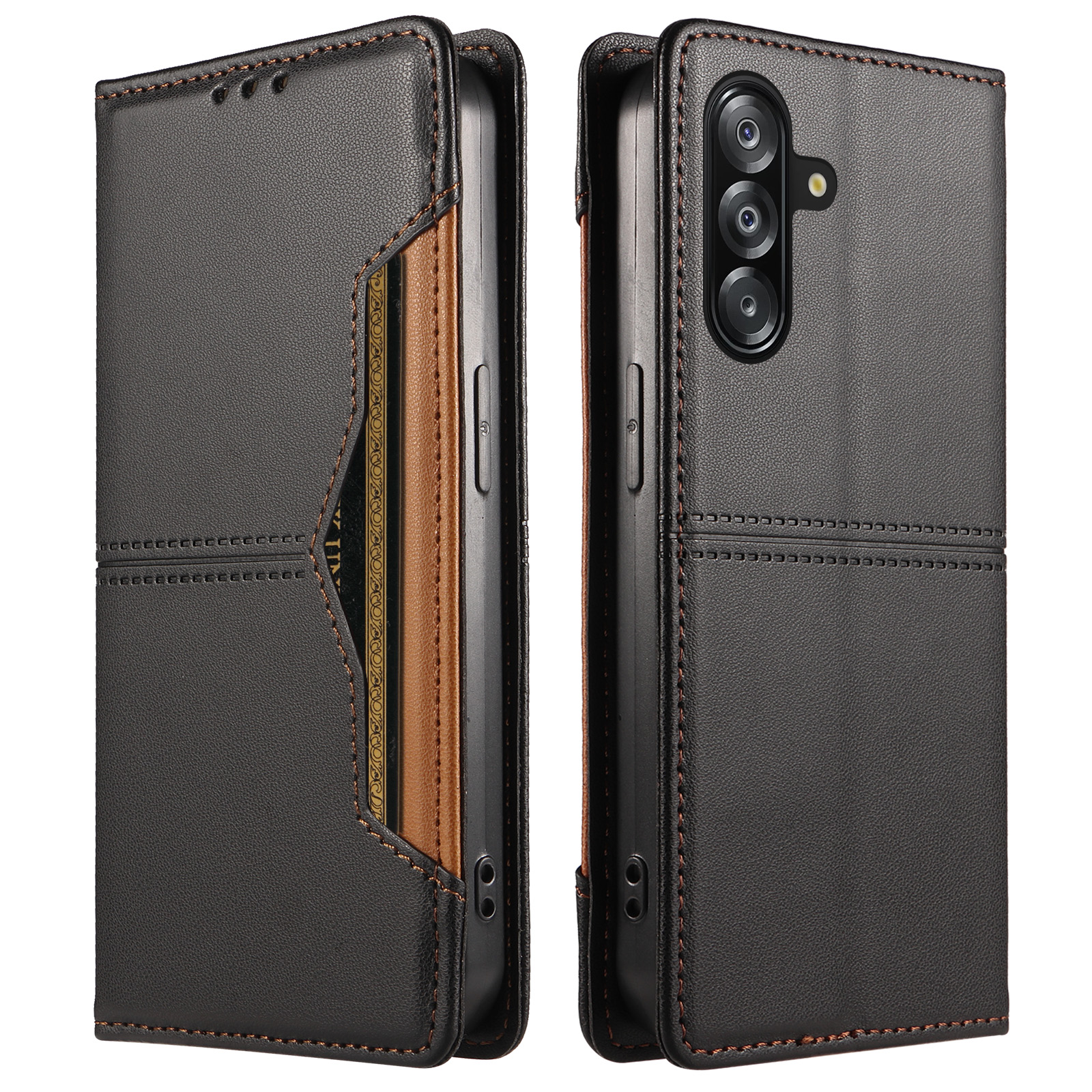 For Samsung Galaxy A17 4G / Galaxy A18 5G / Galaxy A16 5G / Galaxy A16 4G / Galaxy A26 5G / Galaxy A17 5G Wallet Case External Card Slot Magnetic Closing Leather Phone Cover - Black