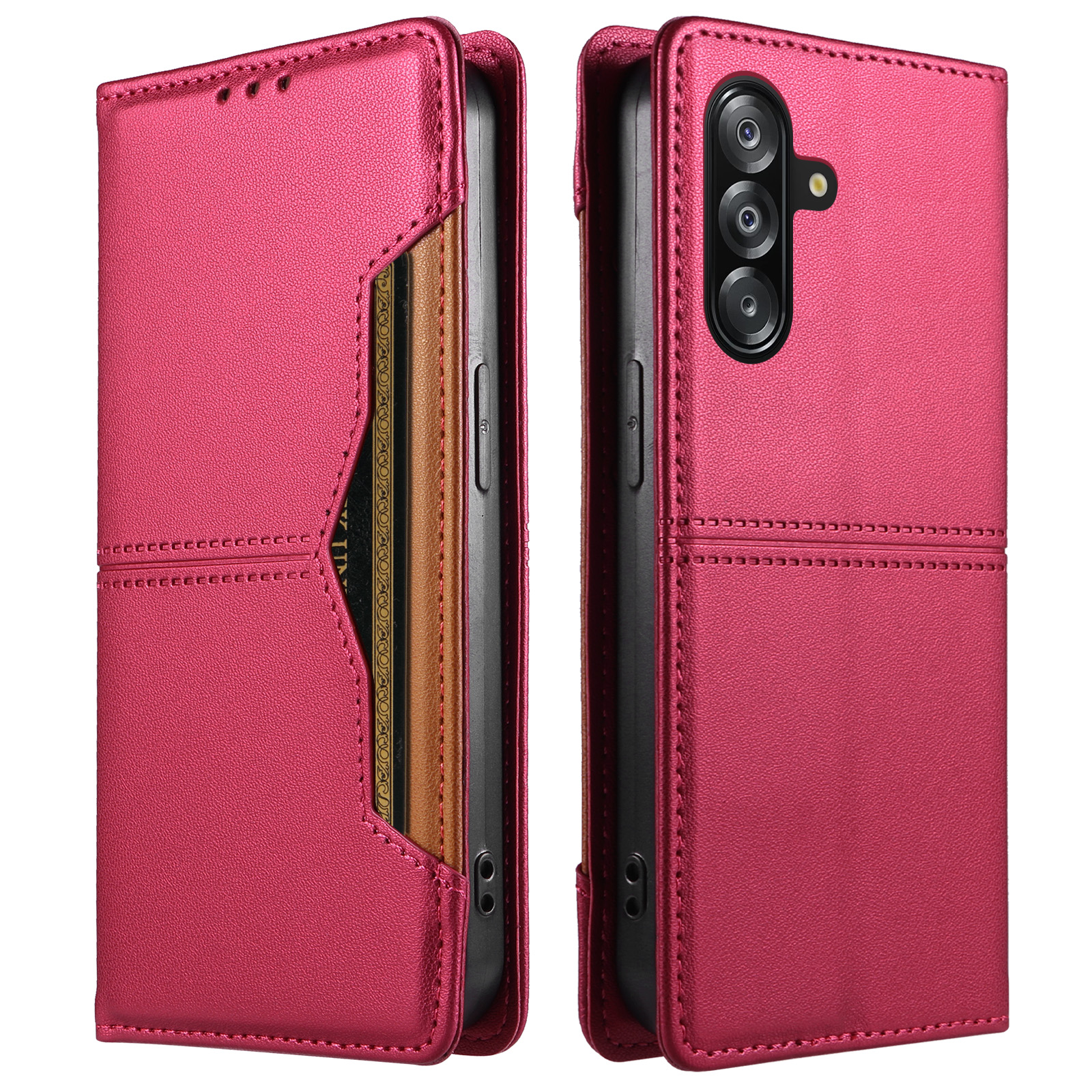 For Samsung Galaxy A17 4G / Galaxy A18 5G / Galaxy A16 5G / Galaxy A16 4G / Galaxy A26 5G / Galaxy A17 5G Wallet Case External Card Slot Magnetic Closing Leather Phone Cover - Rose