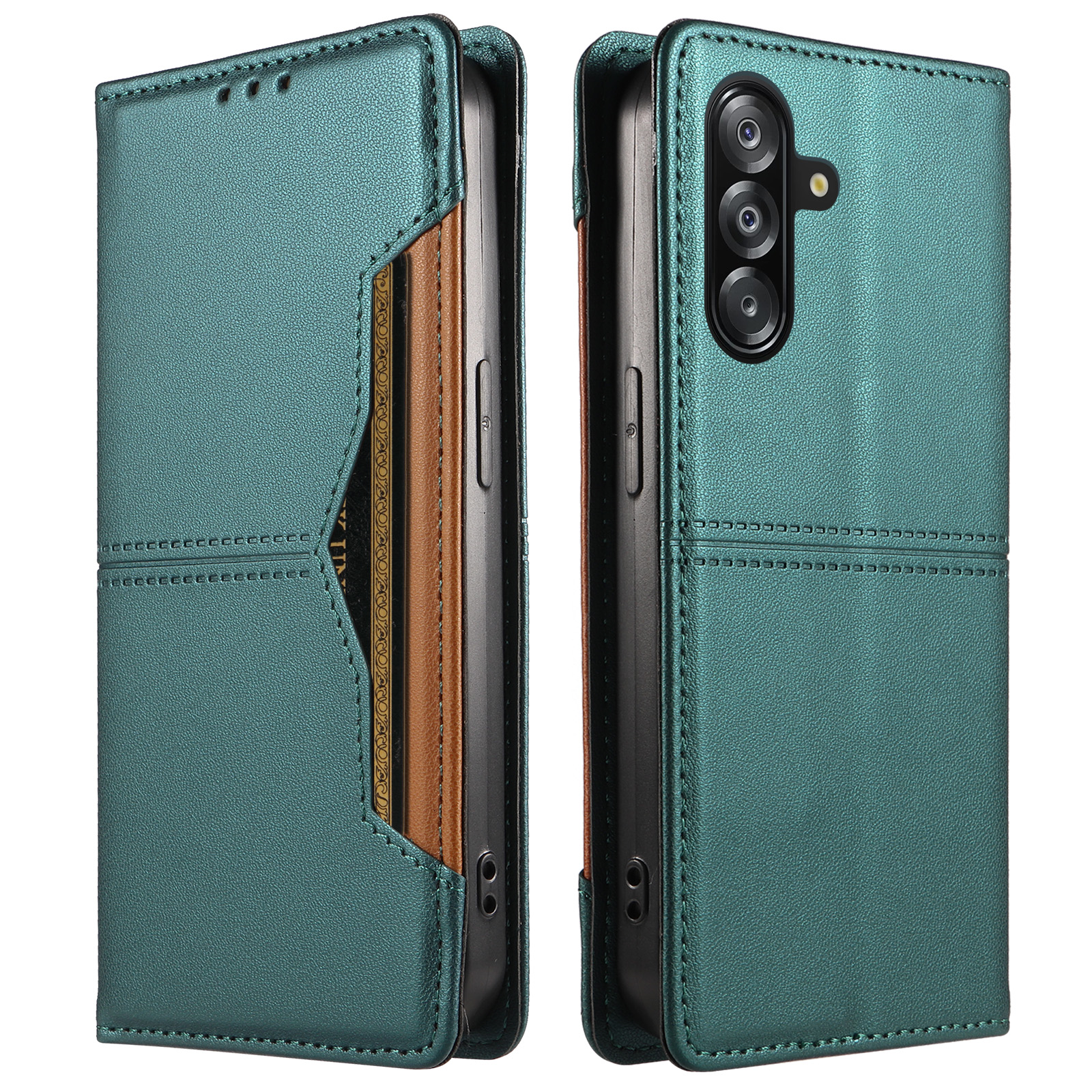 For Samsung Galaxy A17 4G / Galaxy A18 5G / Galaxy A16 5G / Galaxy A16 4G / Galaxy A26 5G / Galaxy A17 5G Wallet Case External Card Slot Magnetic Closing Leather Phone Cover - Green