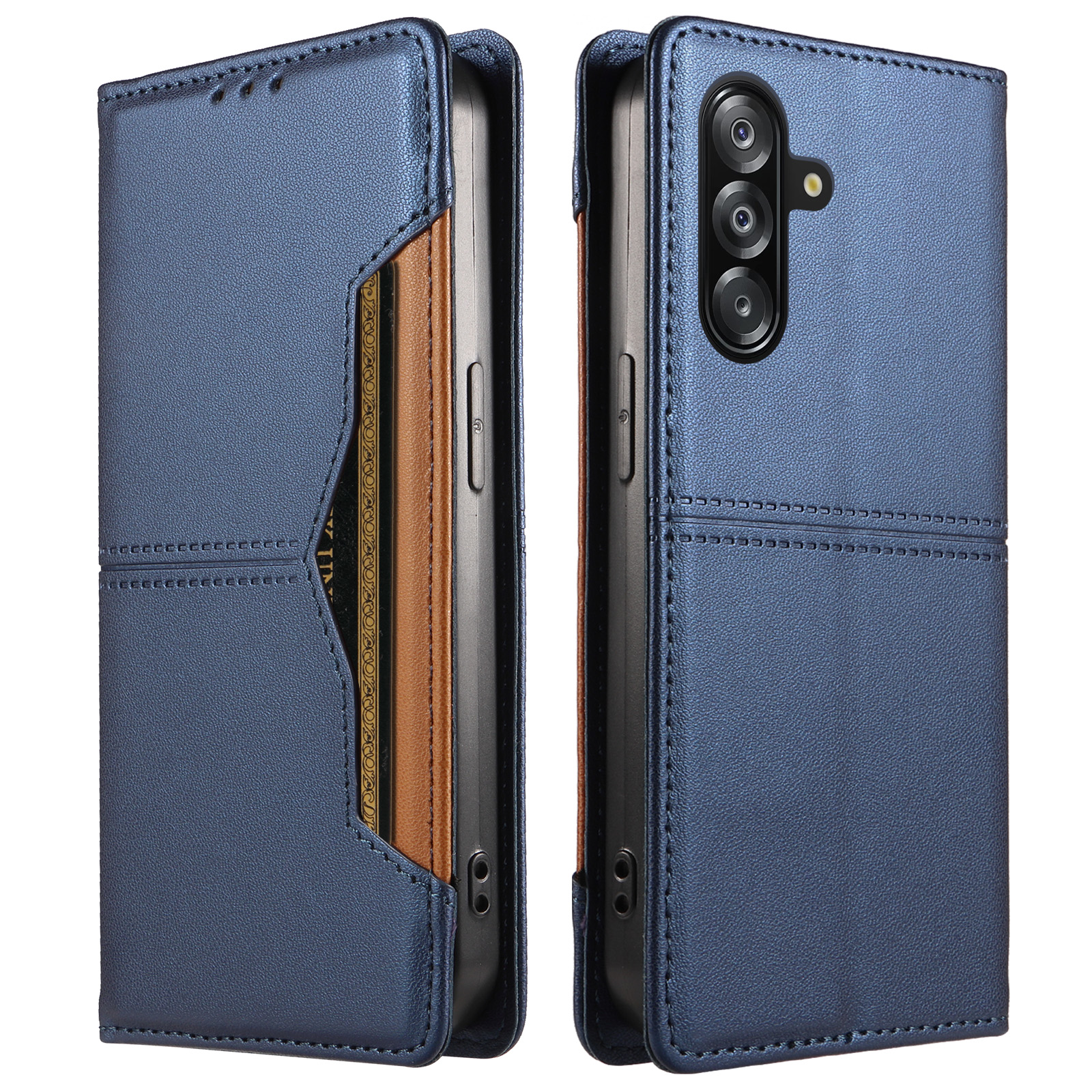 For Samsung Galaxy A17 4G / Galaxy A18 5G / Galaxy A16 5G / Galaxy A16 4G / Galaxy A26 5G / Galaxy A17 5G Wallet Case External Card Slot Magnetic Closing Leather Phone Cover - Blue