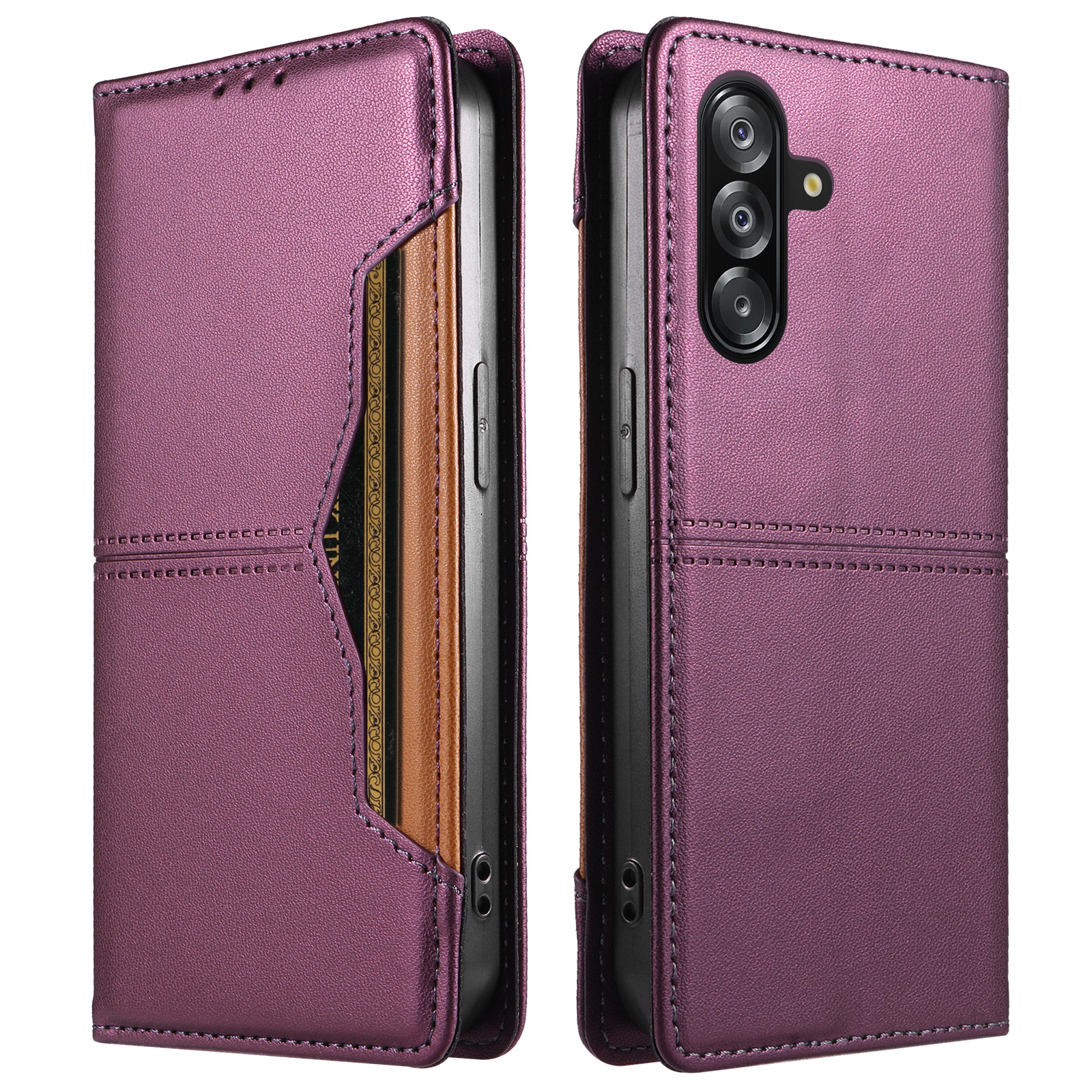For Samsung Galaxy A17 4G / Galaxy A18 5G / Galaxy A16 5G / Galaxy A16 4G / Galaxy A26 5G / Galaxy A17 5G Wallet Case External Card Slot Magnetic Closing Leather Phone Cover - Purple