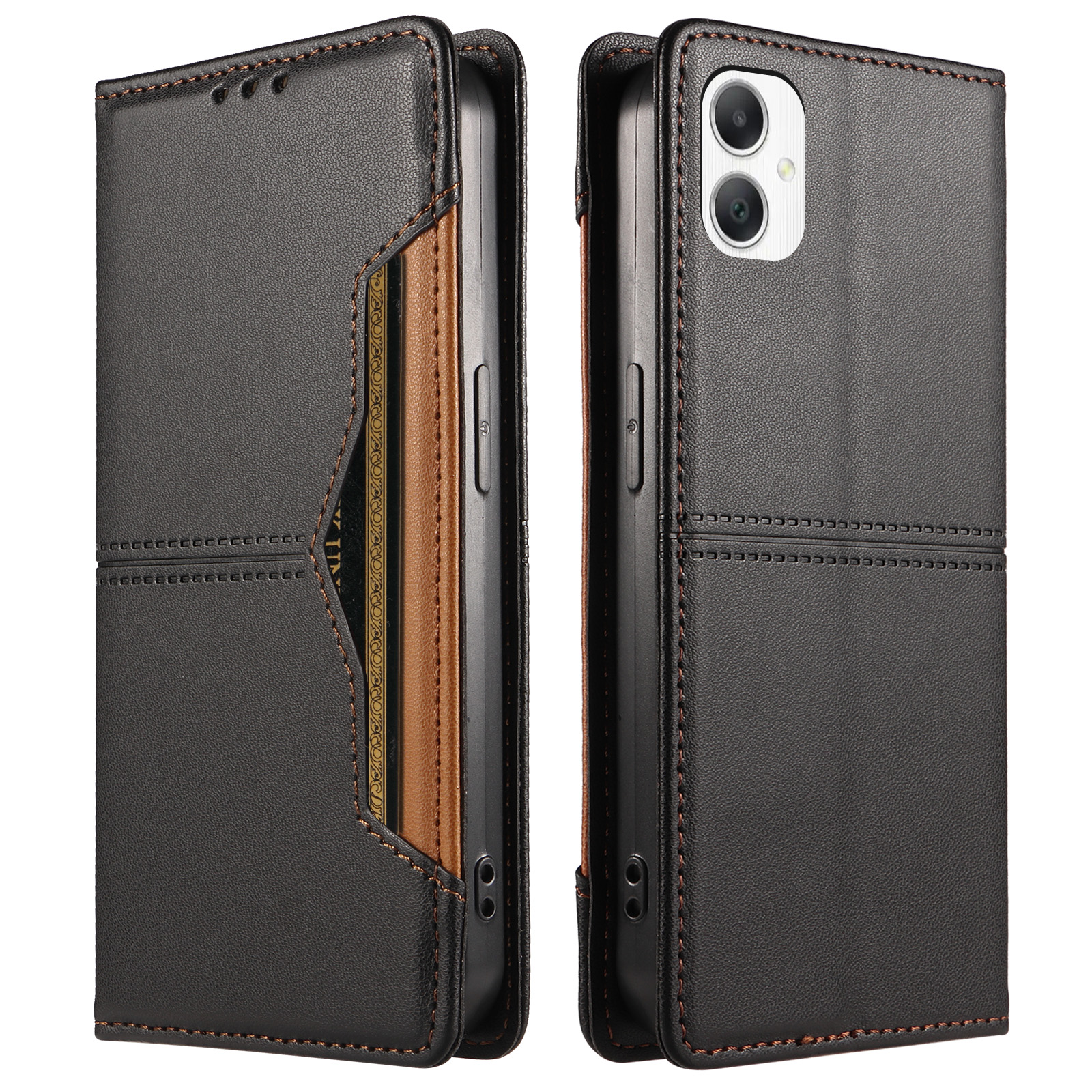 For Samsung Galaxy A07 5G / Galaxy A06 4G / Galaxy A06 5G / Galaxy A08 5G / Galaxy F06 5G / Galaxy M06 5G / Galaxy A07 4G Wallet Case External Card Slot Magnetic Closing Leather Phone Cover - Black