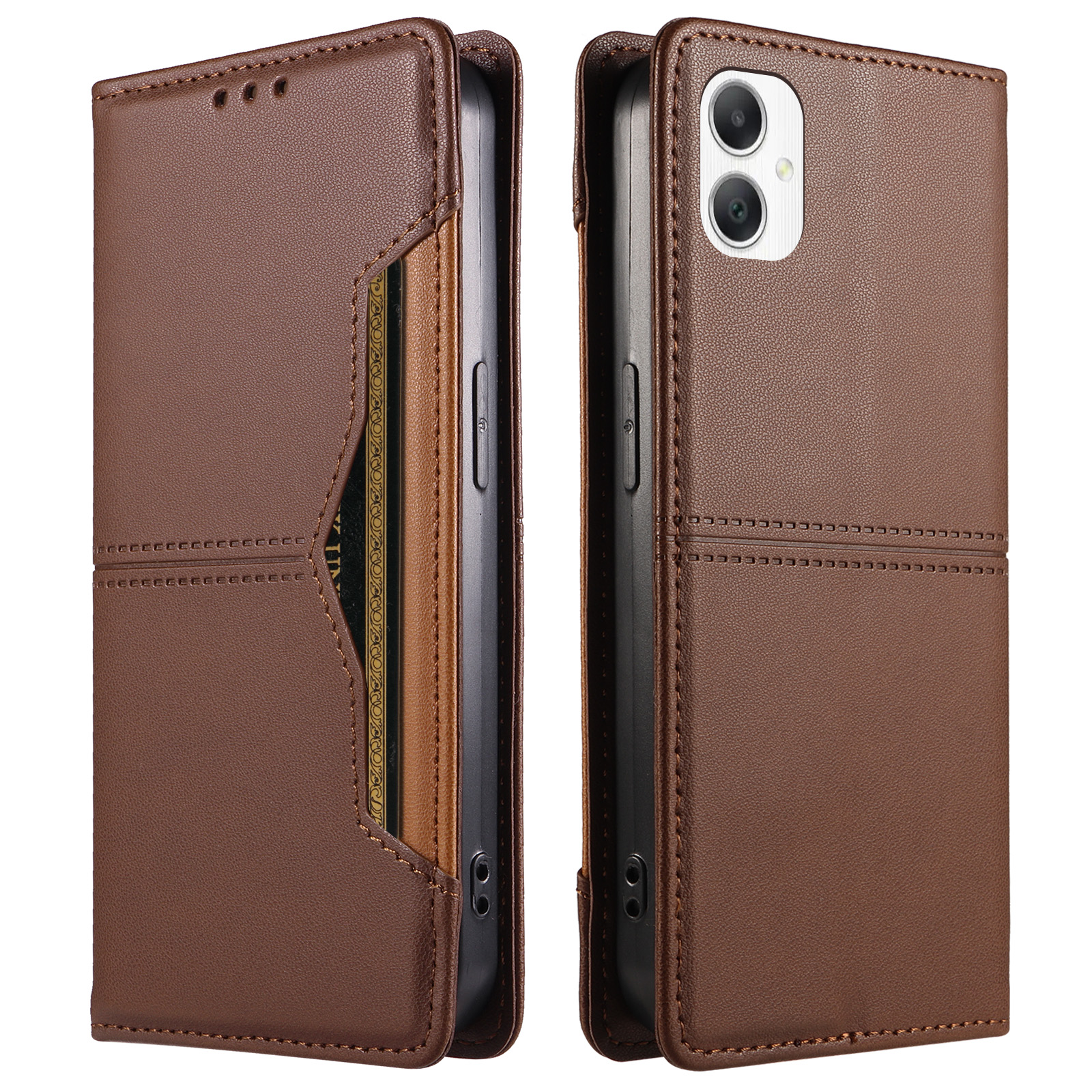 For Samsung Galaxy A07 5G / Galaxy A06 4G / Galaxy A06 5G / Galaxy A08 5G / Galaxy F06 5G / Galaxy M06 5G / Galaxy A07 4G Wallet Case External Card Slot Magnetic Closing Leather Phone Cover - Brown