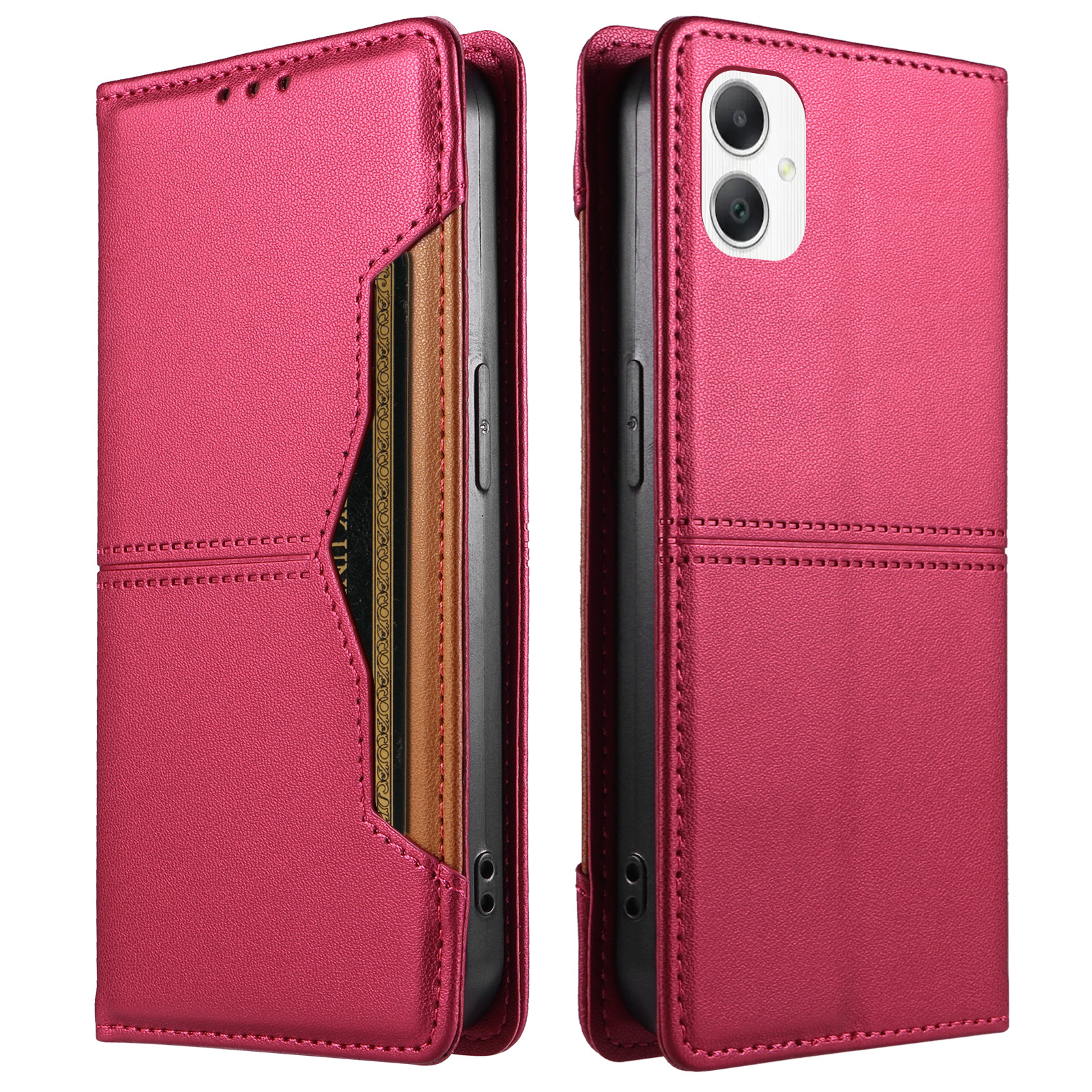 For Samsung Galaxy A07 5G / Galaxy A06 4G / Galaxy A06 5G / Galaxy A08 5G / Galaxy F06 5G / Galaxy M06 5G / Galaxy A07 4G Wallet Case External Card Slot Magnetic Closing Leather Phone Cover - Rose