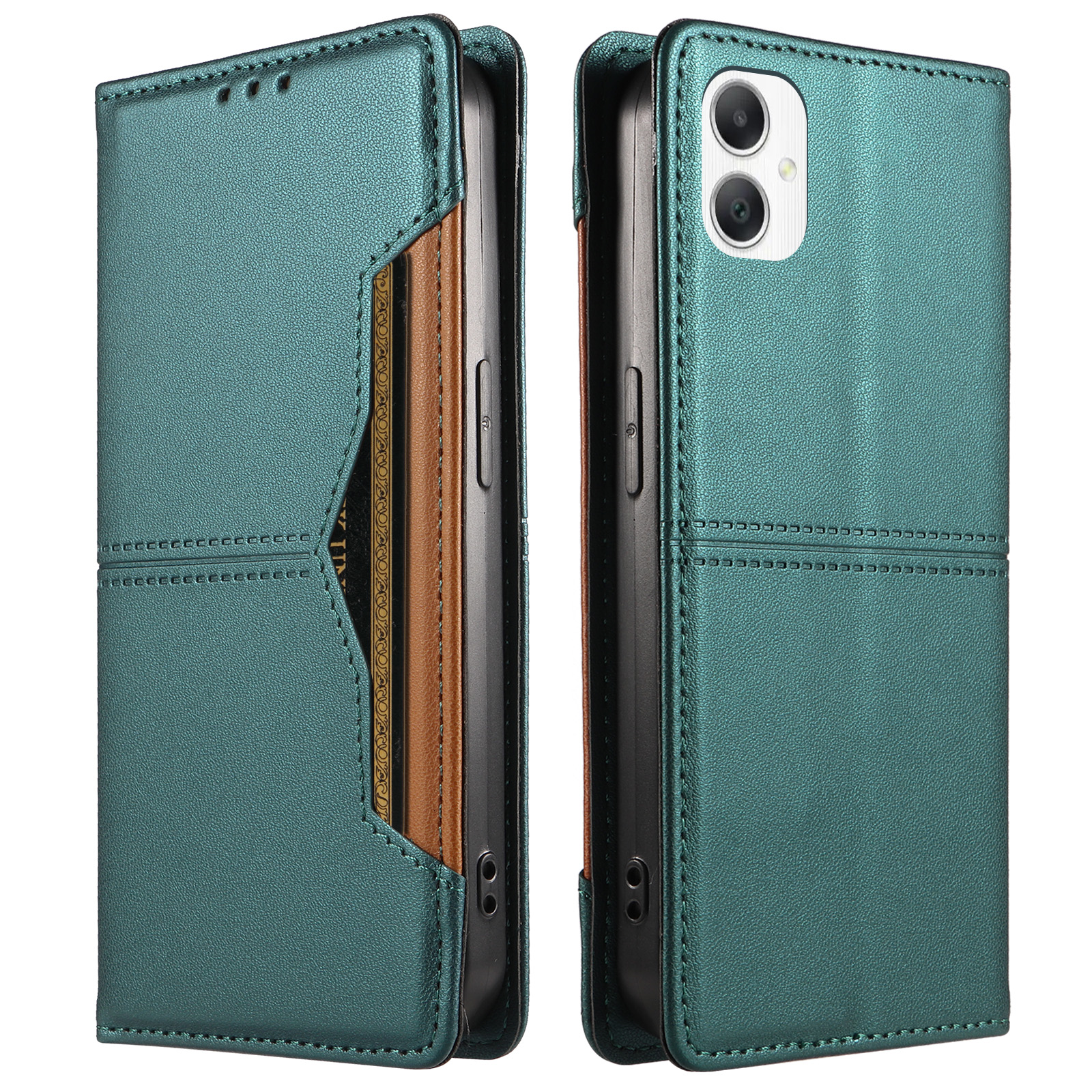 For Samsung Galaxy A07 5G / Galaxy A06 4G / Galaxy A06 5G / Galaxy A08 5G / Galaxy F06 5G / Galaxy M06 5G / Galaxy A07 4G Wallet Case External Card Slot Magnetic Closing Leather Phone Cover - Green