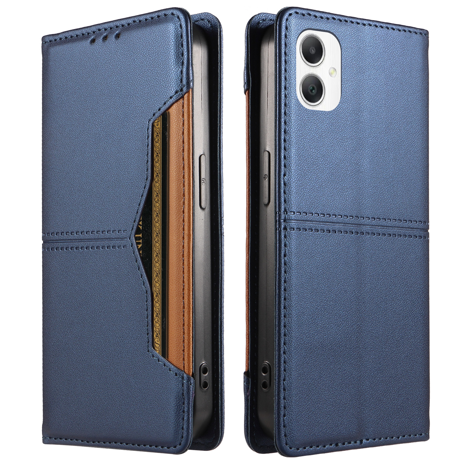 For Samsung Galaxy A07 5G / Galaxy A06 4G / Galaxy A06 5G / Galaxy A08 5G / Galaxy F06 5G / Galaxy M06 5G / Galaxy A07 4G Wallet Case External Card Slot Magnetic Closing Leather Phone Cover - Blue