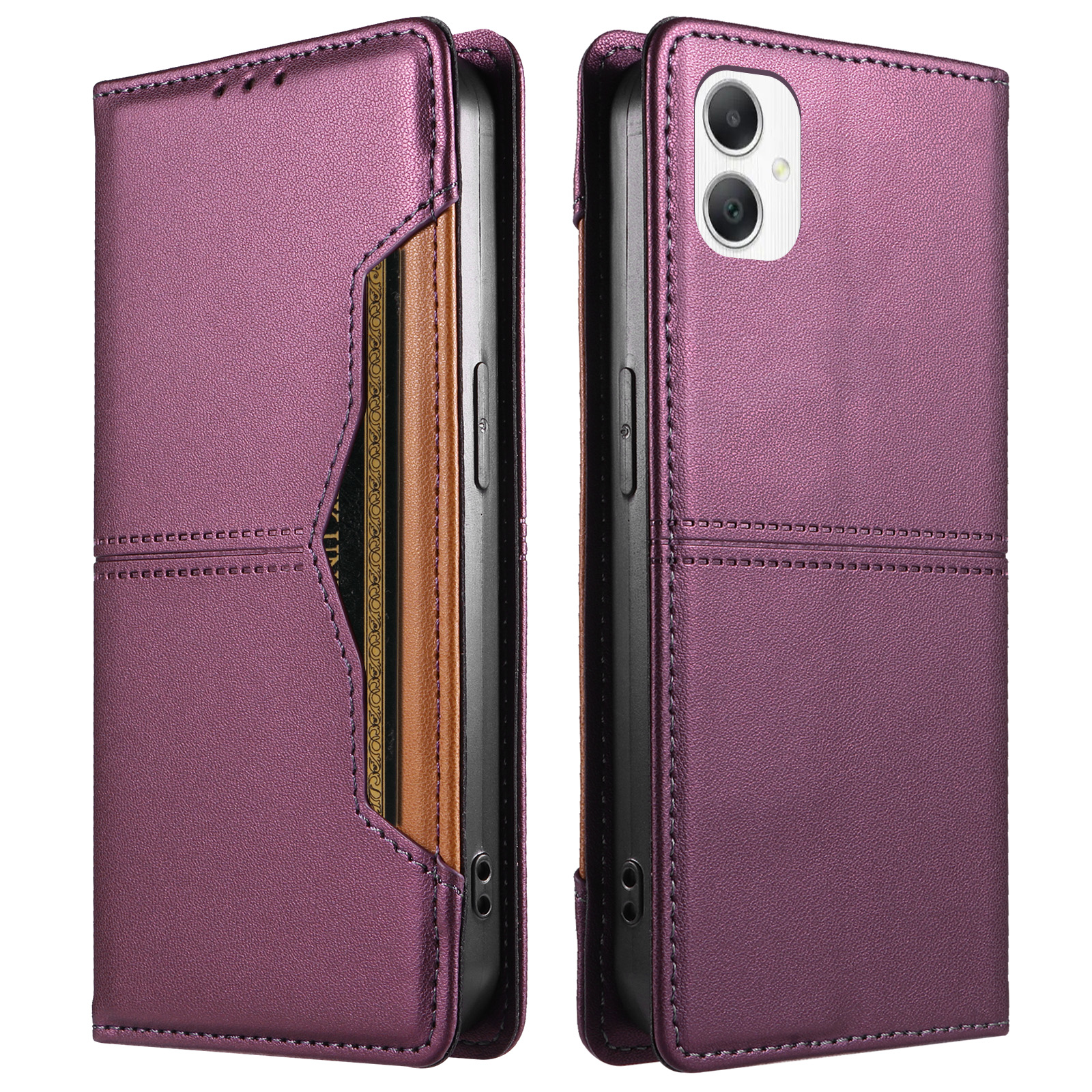 For Samsung Galaxy A07 5G / Galaxy A06 4G / Galaxy A06 5G / Galaxy A08 5G / Galaxy F06 5G / Galaxy M06 5G / Galaxy A07 4G Wallet Case External Card Slot Magnetic Closing Leather Phone Cover - Purple