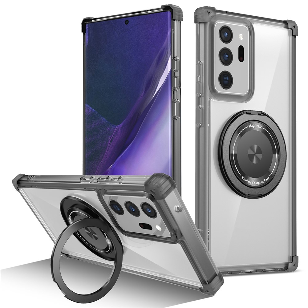 For Samsung Galaxy Note20 Ultra / Note20 Ultra 5G Magnetic Case Rotating Kickstand PC + TPU Back Cover - Transparent Black