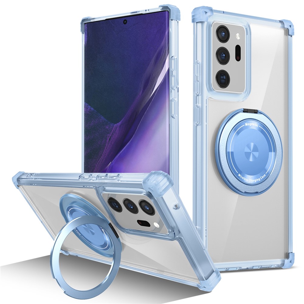 For Samsung Galaxy Note20 Ultra / Note20 Ultra 5G Magnetic Case Rotating Kickstand PC + TPU Back Cover - Transparent Blue