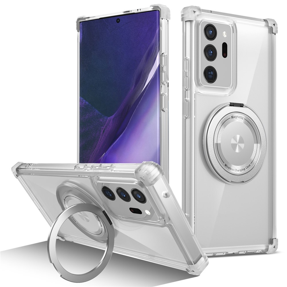For Samsung Galaxy Note20 Ultra / Note20 Ultra 5G Magnetic Case Rotating Kickstand PC + TPU Back Cover - Transparent