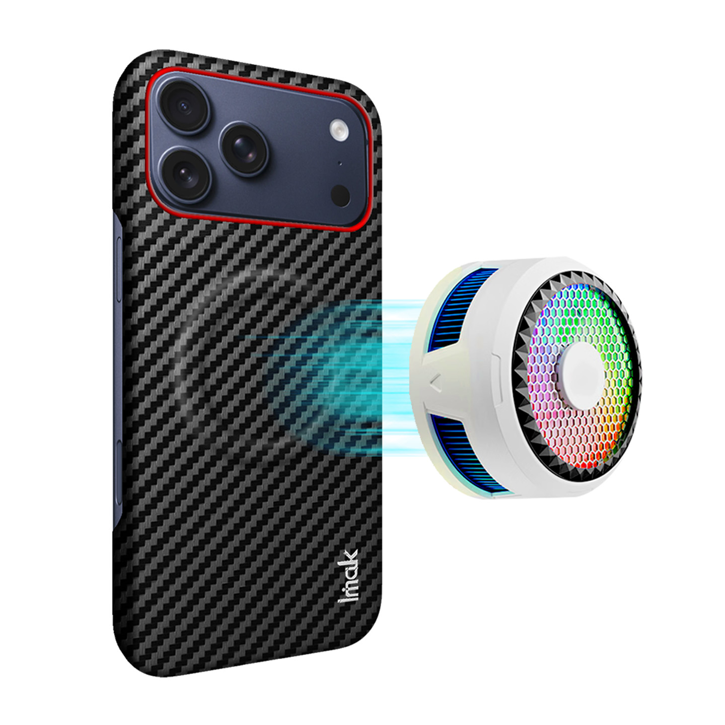 IMAK for iPhone 18 Pro Max / iPhone 17 Pro Max Ruiyi Series Magnetic Case Carbon Fiber Texture Leather + PC Phone Cover - Red Ring Carbon Fiber