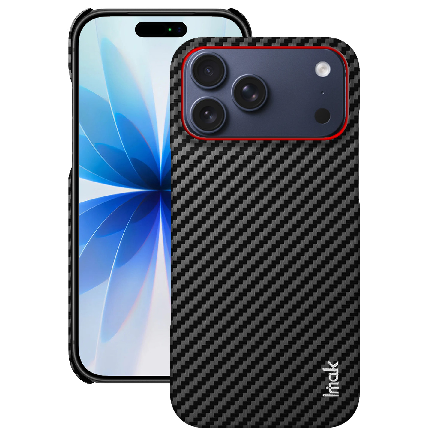 IMAK for iPhone 18 Pro Max / iPhone 17 Pro Max Ruiyi Series Case Carbon Fiber Texture Leather + PC Protective Cover - Red Ring Carbon Fiber