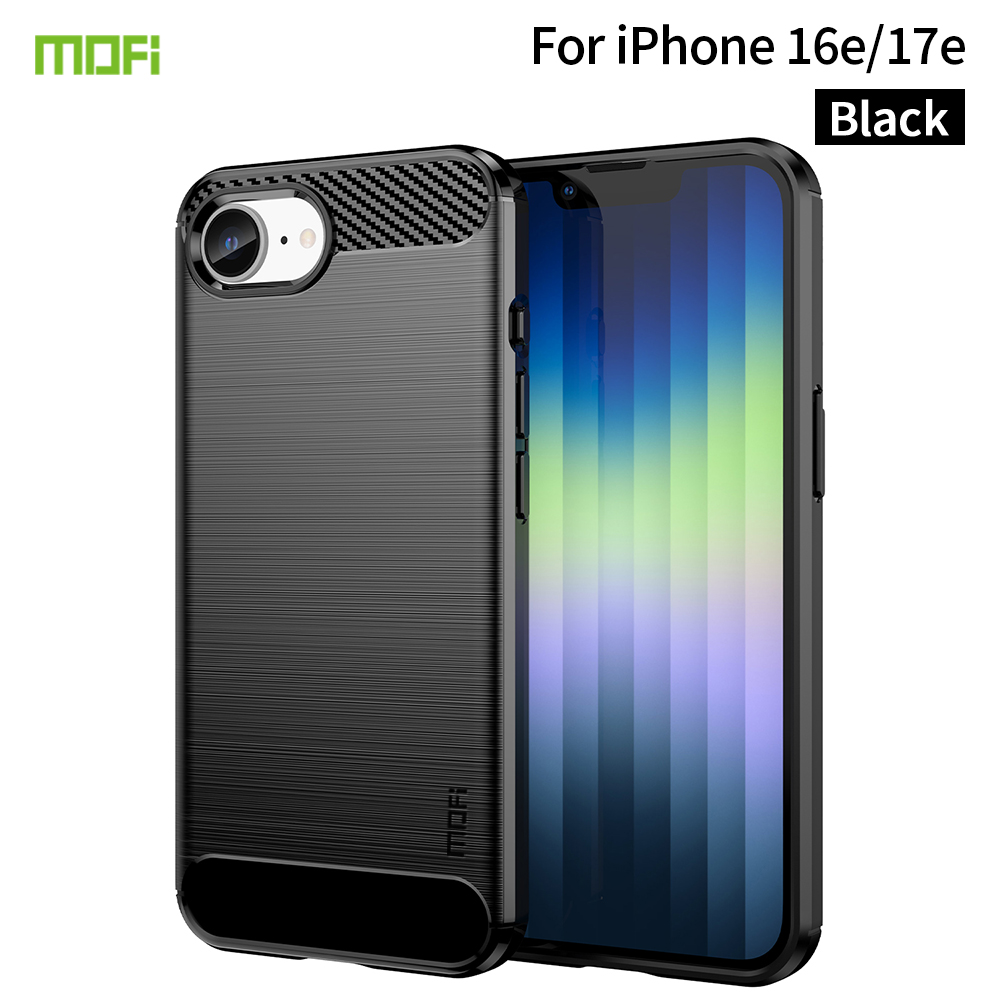 MOFI for iPhone 16e / iPhone 17e Back Cover Brushed Texture Carbon Fiber Soft TPU Case - Black