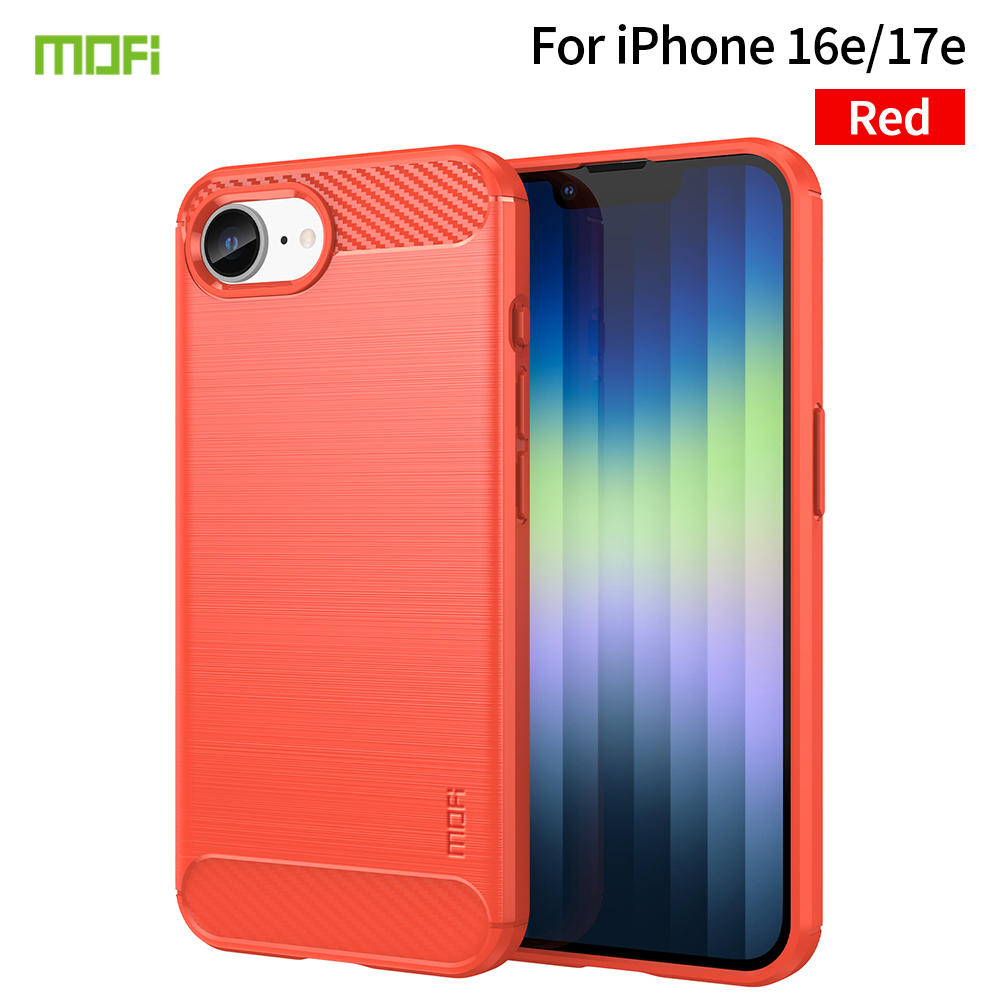 MOFI for iPhone 16e / iPhone 17e Back Cover Brushed Texture Carbon Fiber Soft TPU Case - Red