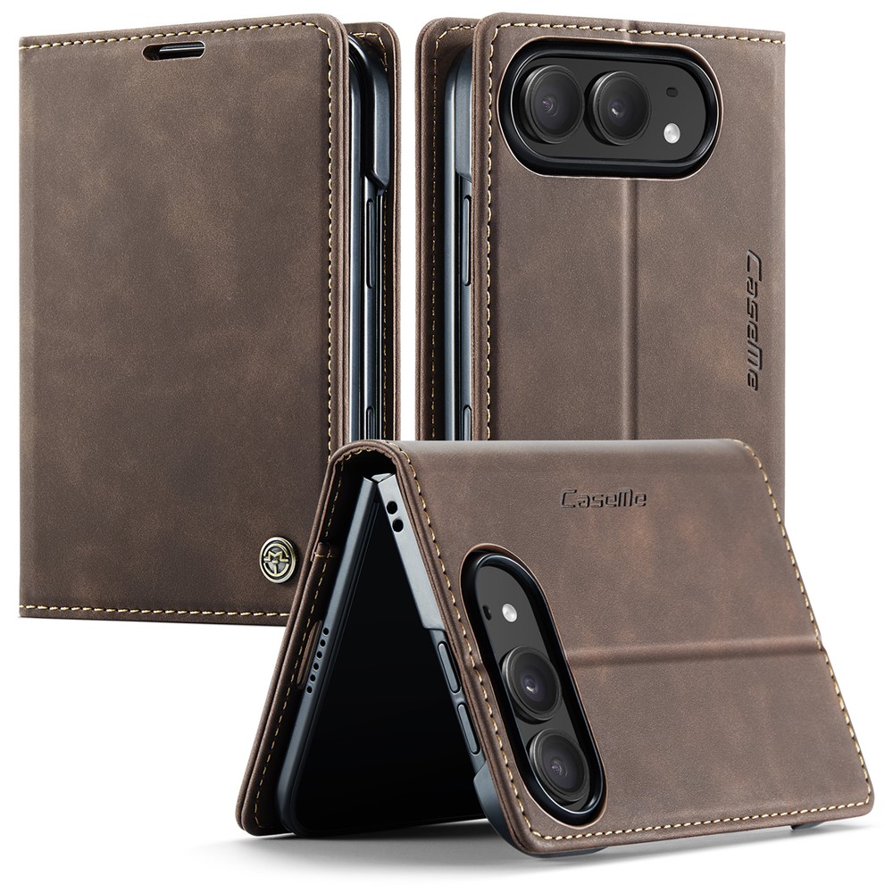 CASEME for iPhone Duo Wallet Case  013 Series PU Leather Phone Cover Stand - Coffee