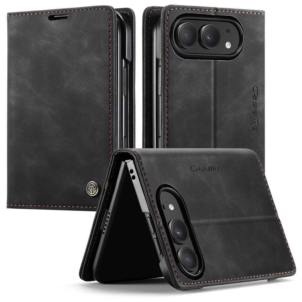 CASEME for iPhone Duo Wallet Case  013 Series PU Leather Phone Cover Stand - Black