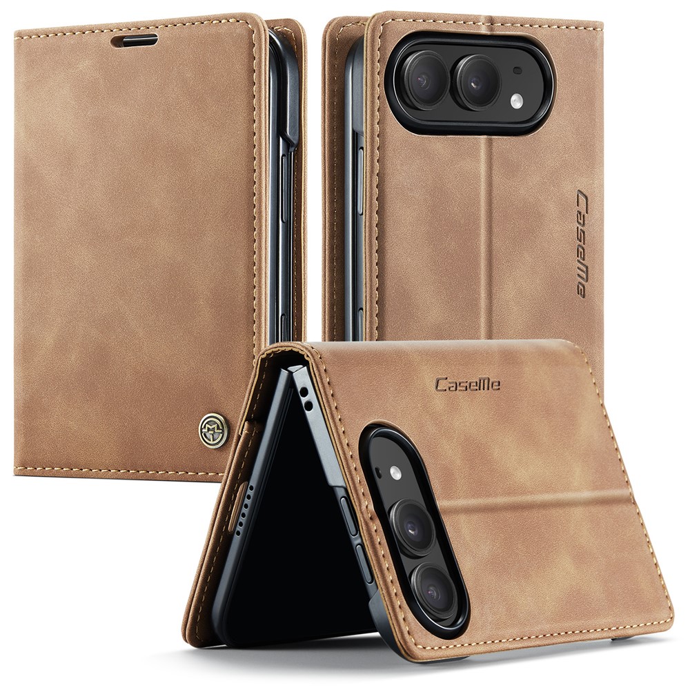 CASEME for iPhone Duo Wallet Case 013 Series PU Leather Phone Cover Stand - Brown