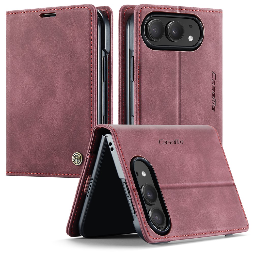 CASEME for iPhone Duo Wallet Case 013 Series PU Leather Phone Cover Stand - Red