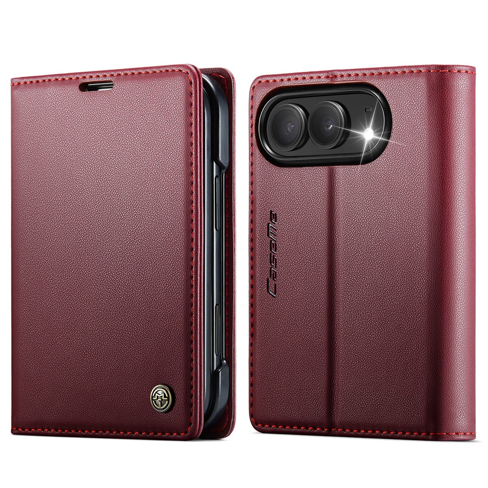 CASEME for iPhone Duo Case 023 Series RFID Blocking Wallet Stand Glossy Litchi Texture Leather Phone Cover - Red