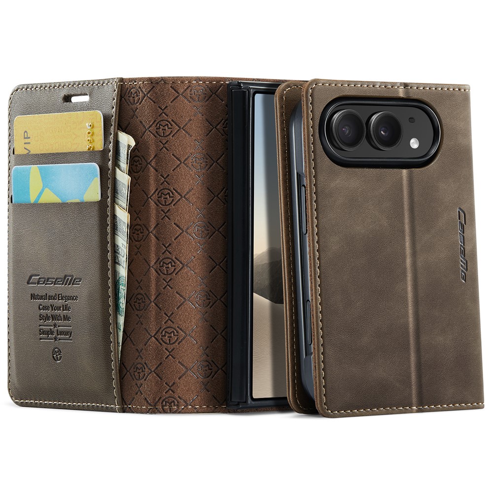 CASEME for iPhone Duo Case 033 Series RFID Blocking Wallet Stand Calf Texture Leather Phone Cover - Coffee