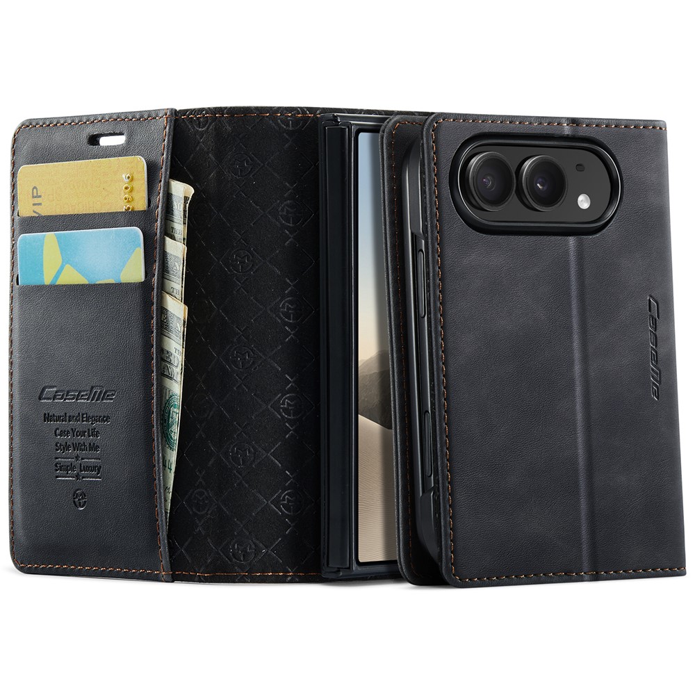 CASEME for iPhone Duo Case 033 Series RFID Blocking Wallet Stand Calf Texture Leather Phone Cover - Black