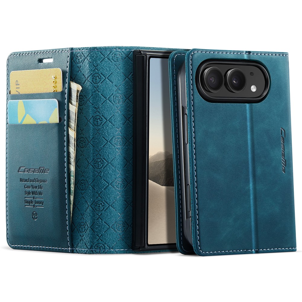 CASEME for iPhone Duo Case 033 Series RFID Blocking Wallet Stand Calf Texture Leather Phone Cover - Green
