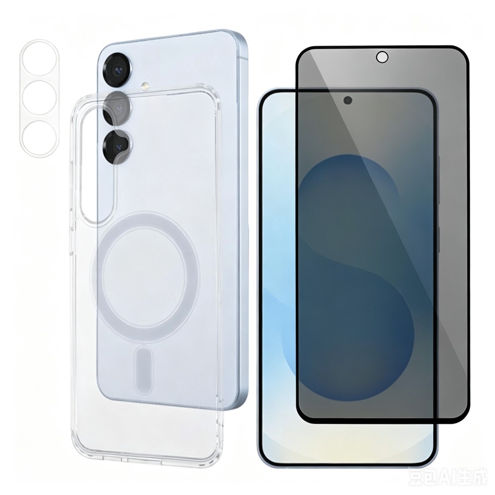 For Samsung Galaxy A25 5G (Global) (161mm) 3 in1  Magnetic Case TPU + Acrylic Phone Cover with 180° Anti-Spy Screen Film + Clear Lens Film - Black