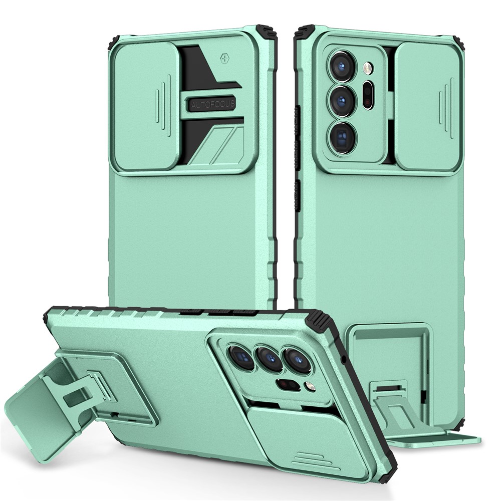 For Samsung Galaxy Note20 Ultra / Note20 Ultra 5G Case Camera Slider PC + TPU Phone Cover with Kickstand - Baby Blue