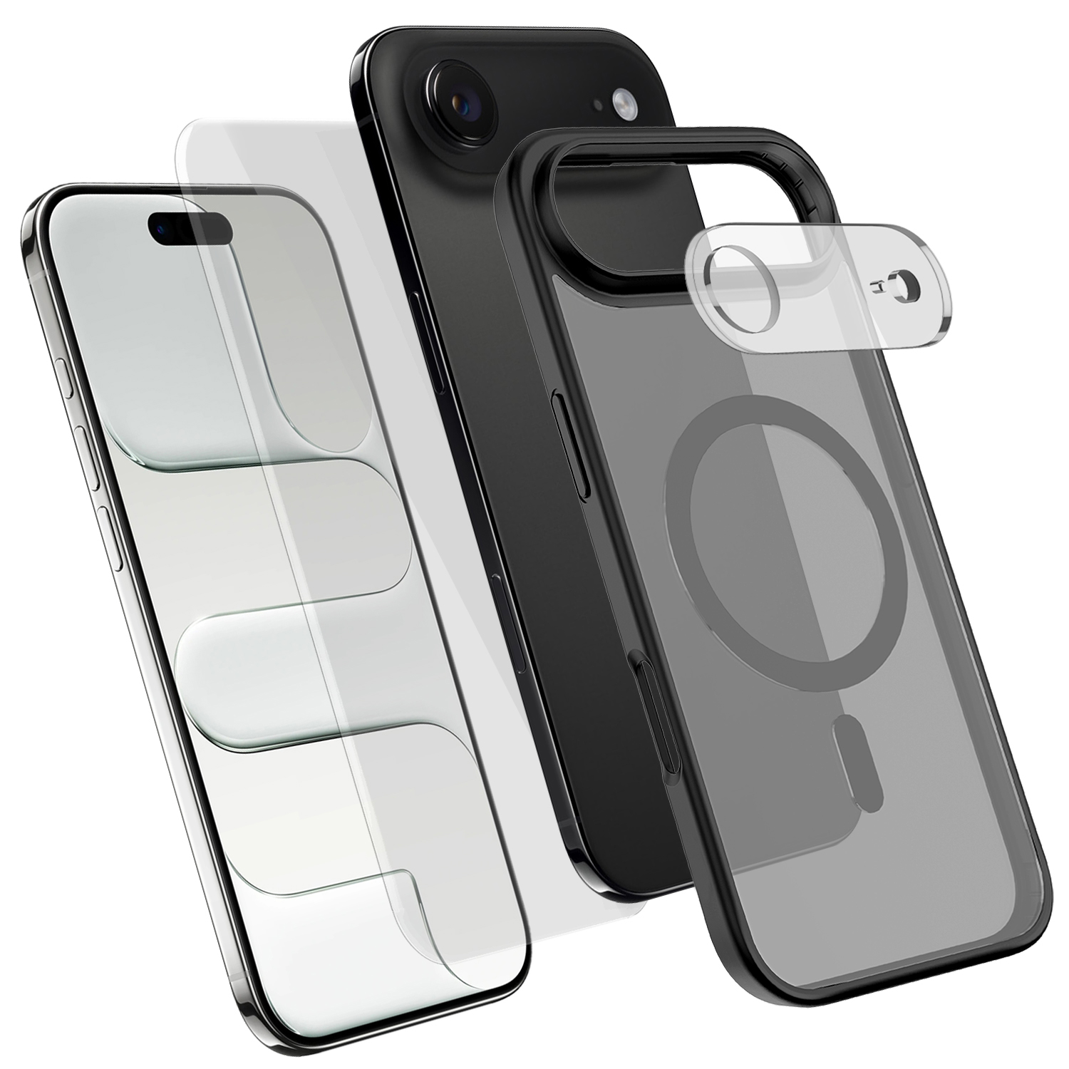 For iPhone Air Magnetic Case TPU + PC Phone Cover with High Aluminium-Silicon Glass Screen Protector + PC Camera Lens Protector - Black