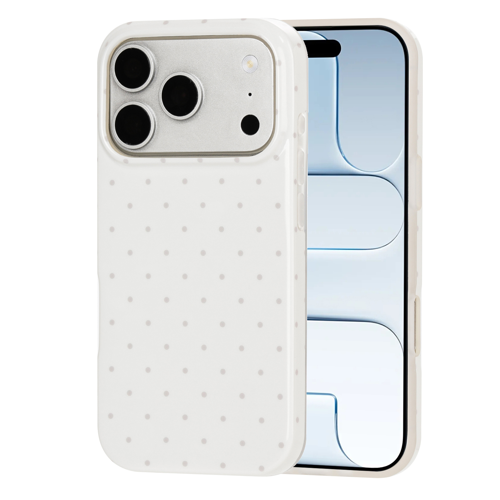 For iPhone 17 Pro Max / iPhone 18 Pro Max Case IMD Polka Dot TPU Anti Drop Phone Cover - White