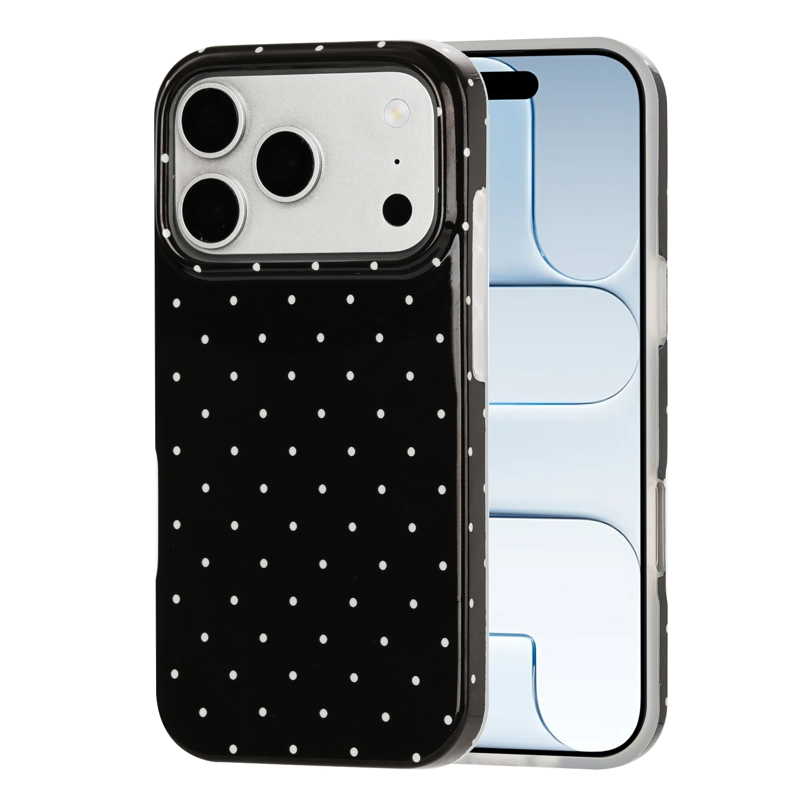 For iPhone 17 Pro Max / iPhone 18 Pro Max Case IMD Polka Dot TPU Anti Drop Phone Cover - Black