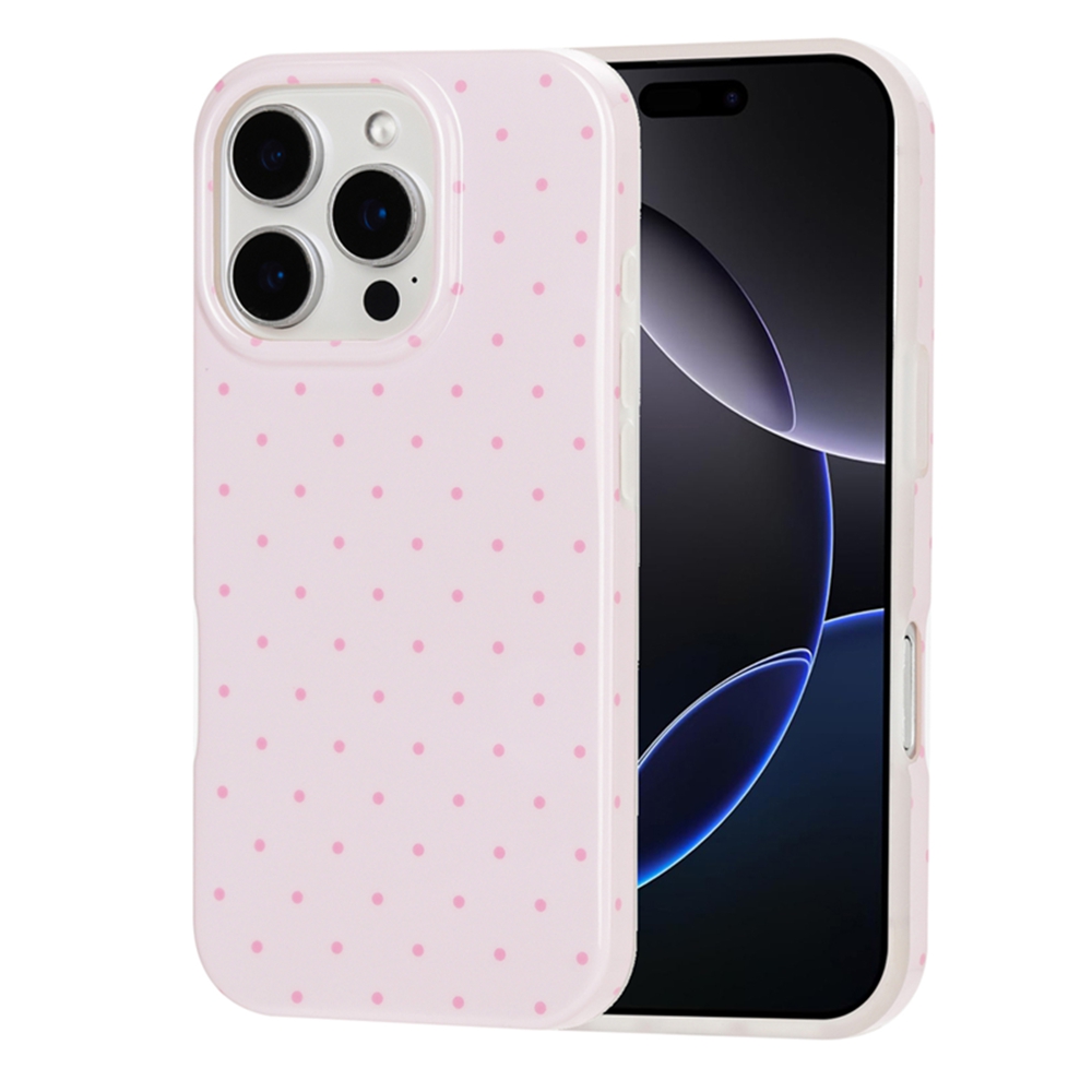 For iPhone 16 Pro Max Case IMD Polka Dot TPU Anti Drop Phone Cover - Pink