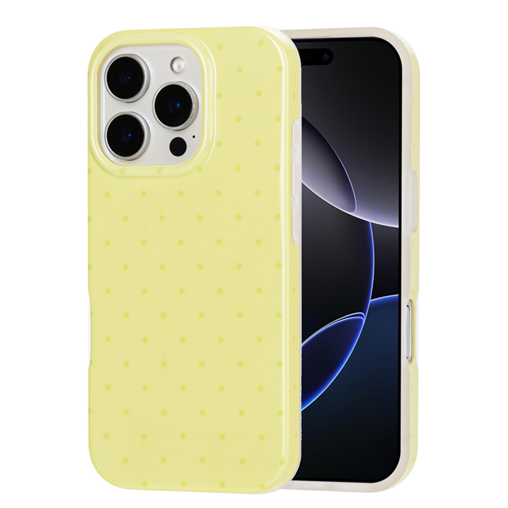 For iPhone 16 Pro Max Case IMD Polka Dot TPU Anti Drop Phone Cover - Yellow