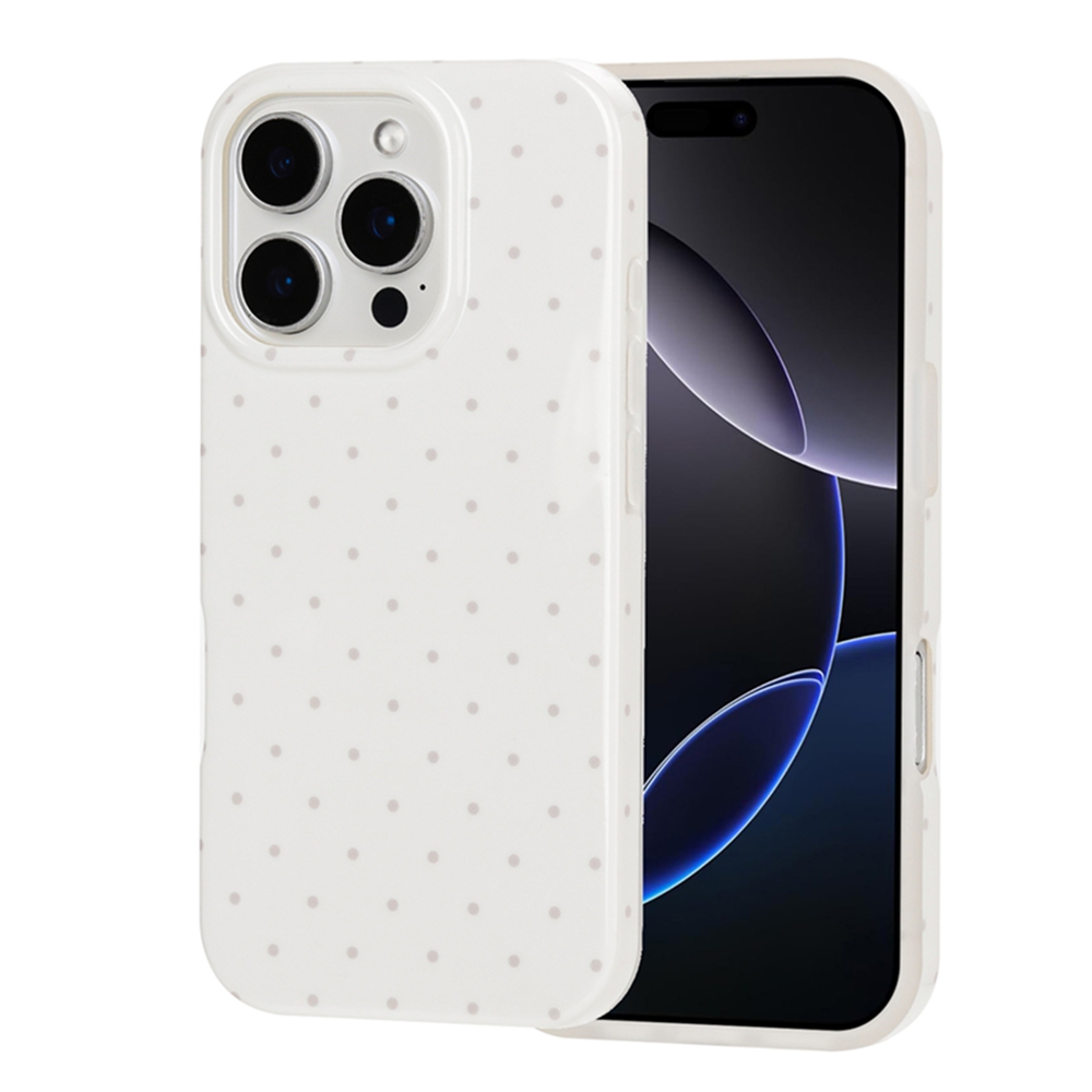 For iPhone 16 Pro Max Case IMD Polka Dot TPU Anti Drop Phone Cover - White