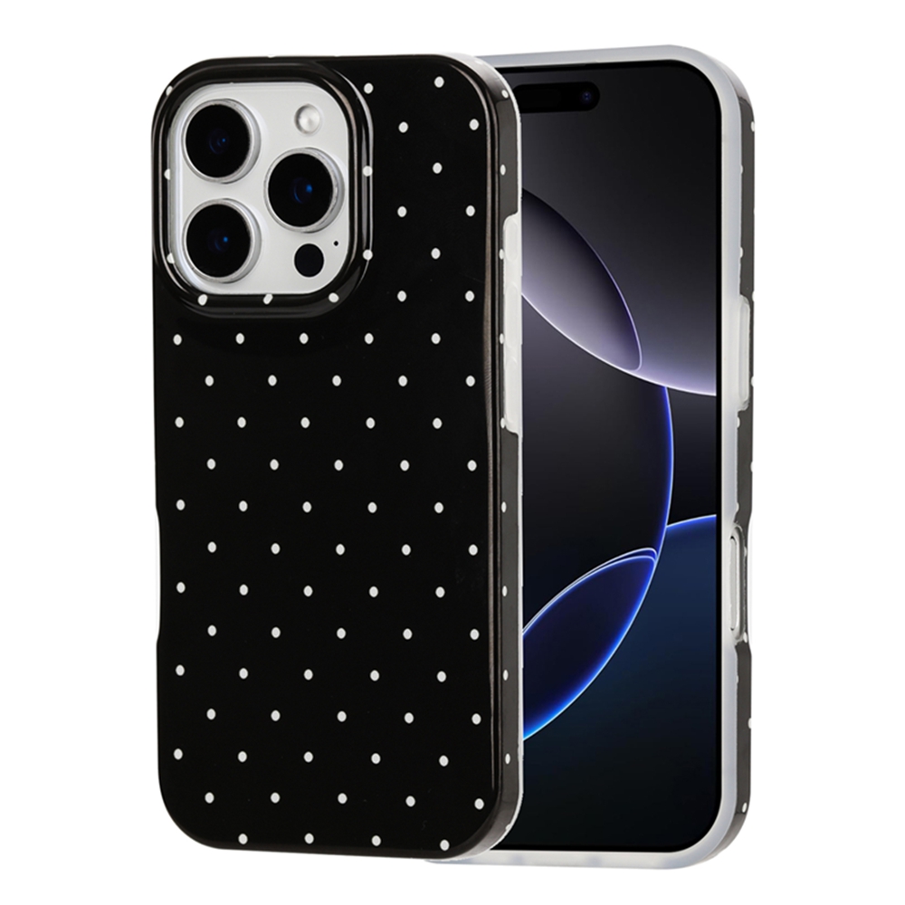For iPhone 16 Pro Max Case IMD Polka Dot TPU Anti Drop Phone Cover - Black