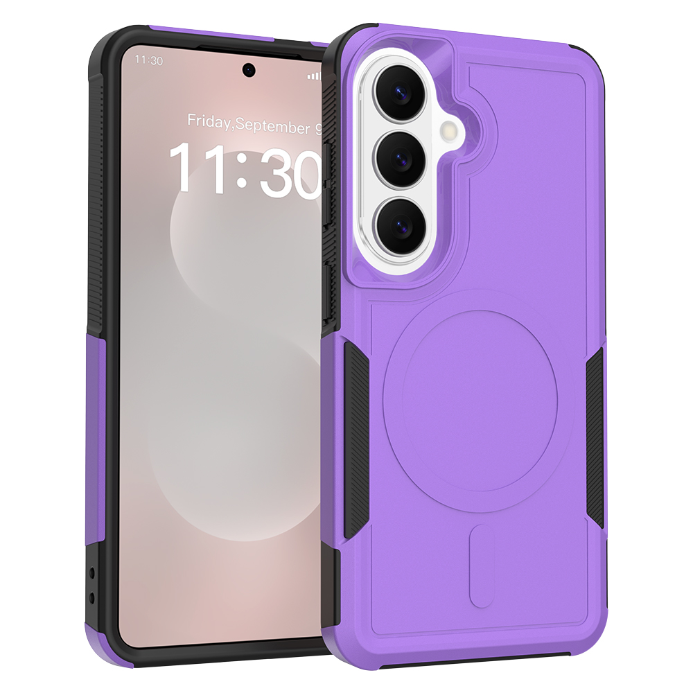 For Samsung Galaxy S25 / S24 Magnetic Case Dual Layer PC + TPU Shockproof Phone Cover - Purple