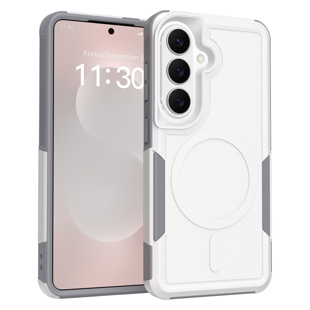 For Samsung Galaxy S25 / S24 Magnetic Case Dual Layer PC + TPU Shockproof Phone Cover - White
