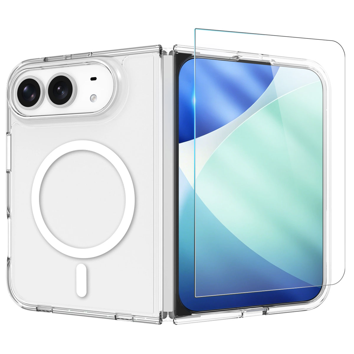 NORTHJO for iPhone Duo Magnetic Case PC + TPU Phone Cover with Tempered Glass Film - Transparent