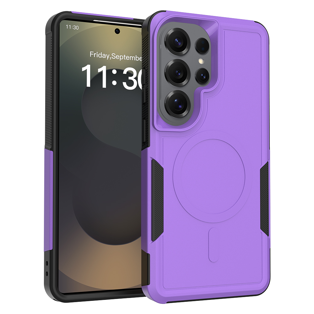 For Samsung Galaxy S25 Ultra Magnetic Case Dual Layer PC + TPU Shockproof Phone Cover - Purple