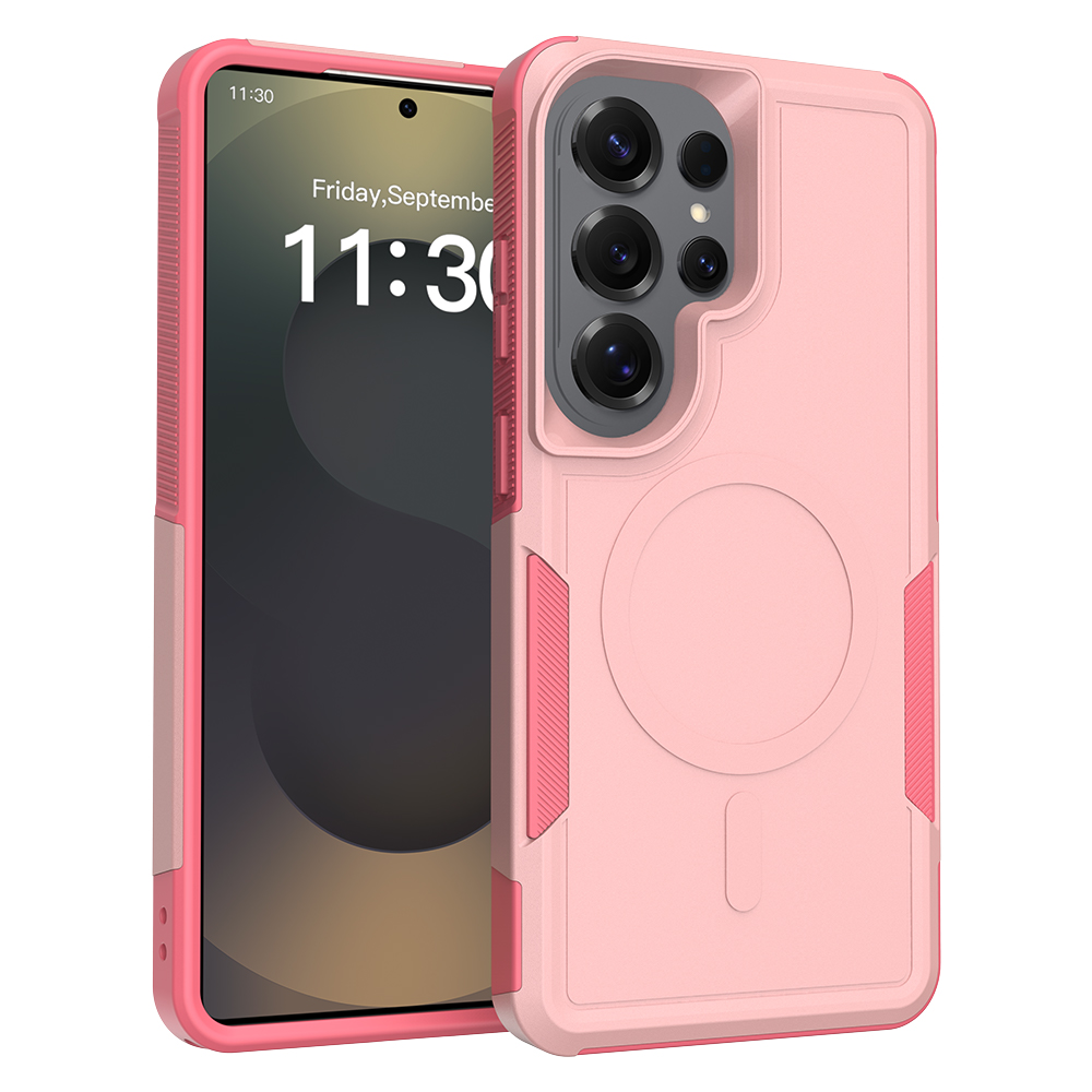 For Samsung Galaxy S25 Ultra Magnetic Case Dual Layer PC + TPU Shockproof Phone Cover - Pink