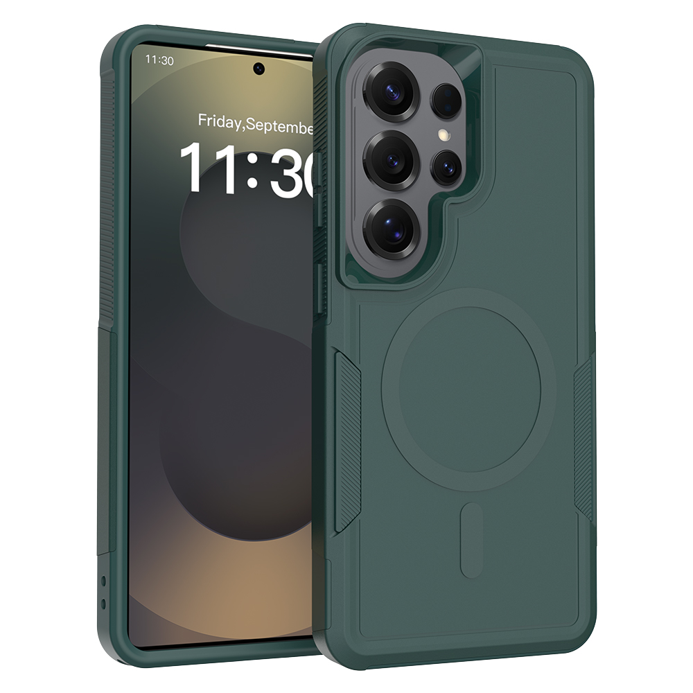 For Samsung Galaxy S25 Ultra Magnetic Case Dual Layer PC + TPU Shockproof Phone Cover - Dark Green