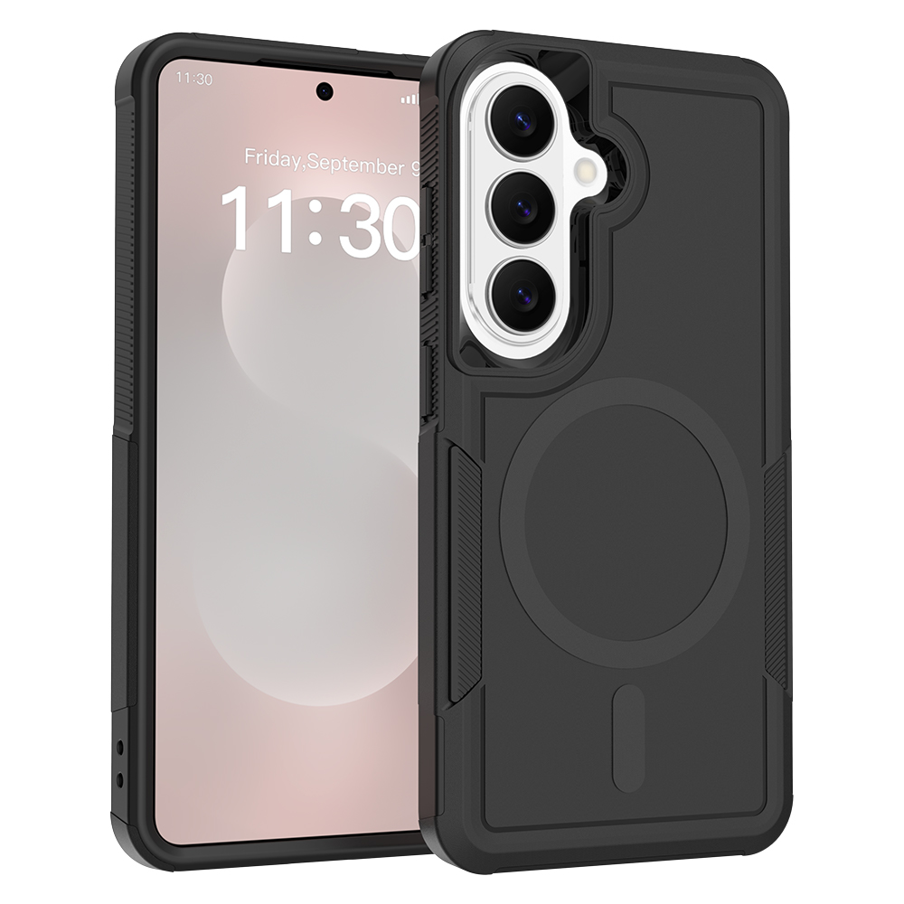 For Samsung Galaxy A16 5G Magnetic Case Dual Layer PC + TPU Shockproof Phone Cover - Black