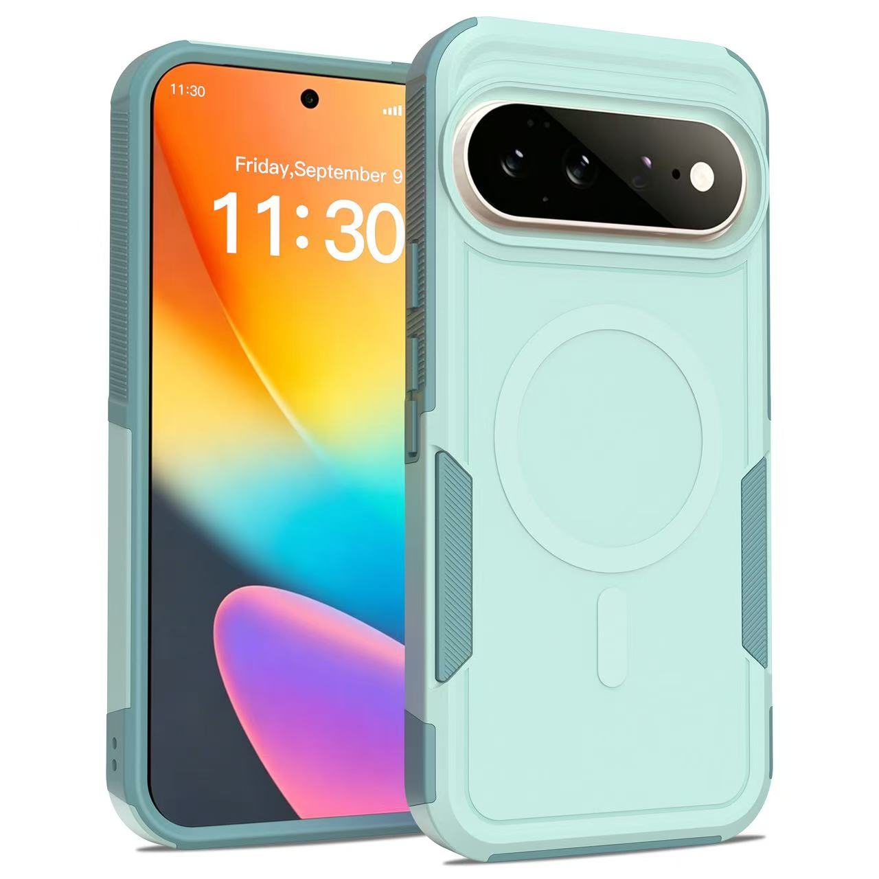 For Google Pixel 10 Pro XL / Google Pixel 9 Pro XL / Google Pixel 11 Pro XL Magnetic Case Dual Layer PC + TPU Shockproof Phone Cover - Light Green