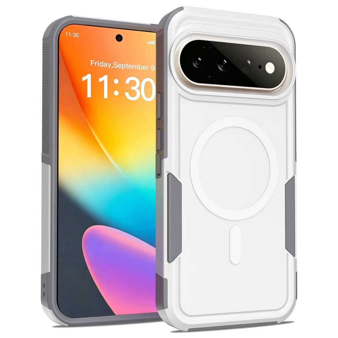 For Google Pixel 10 Pro XL / Google Pixel 9 Pro XL / Google Pixel 11 Pro XL Magnetic Case Dual Layer PC + TPU Shockproof Phone Cover - White